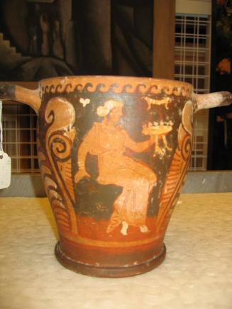 Attic Type A Polychrome Footed Skyphos with Woman Painted on the Side
