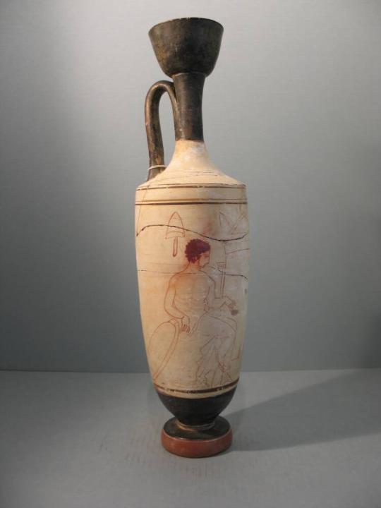 White-Ground Lekythos with Young Soldier and Woman